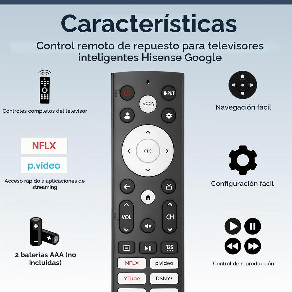 Control remoto de repuesto para televisores inteligentes Hisense, modelo ERF3K90H, compatible con 4K, ULED y UHD, 1 paquete