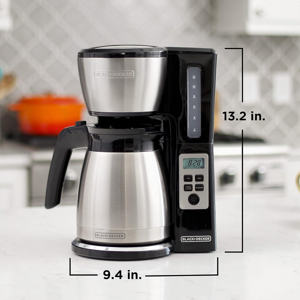 BLACK+DECKER Cafetera programable térmica de 12 tazas con fuerza de