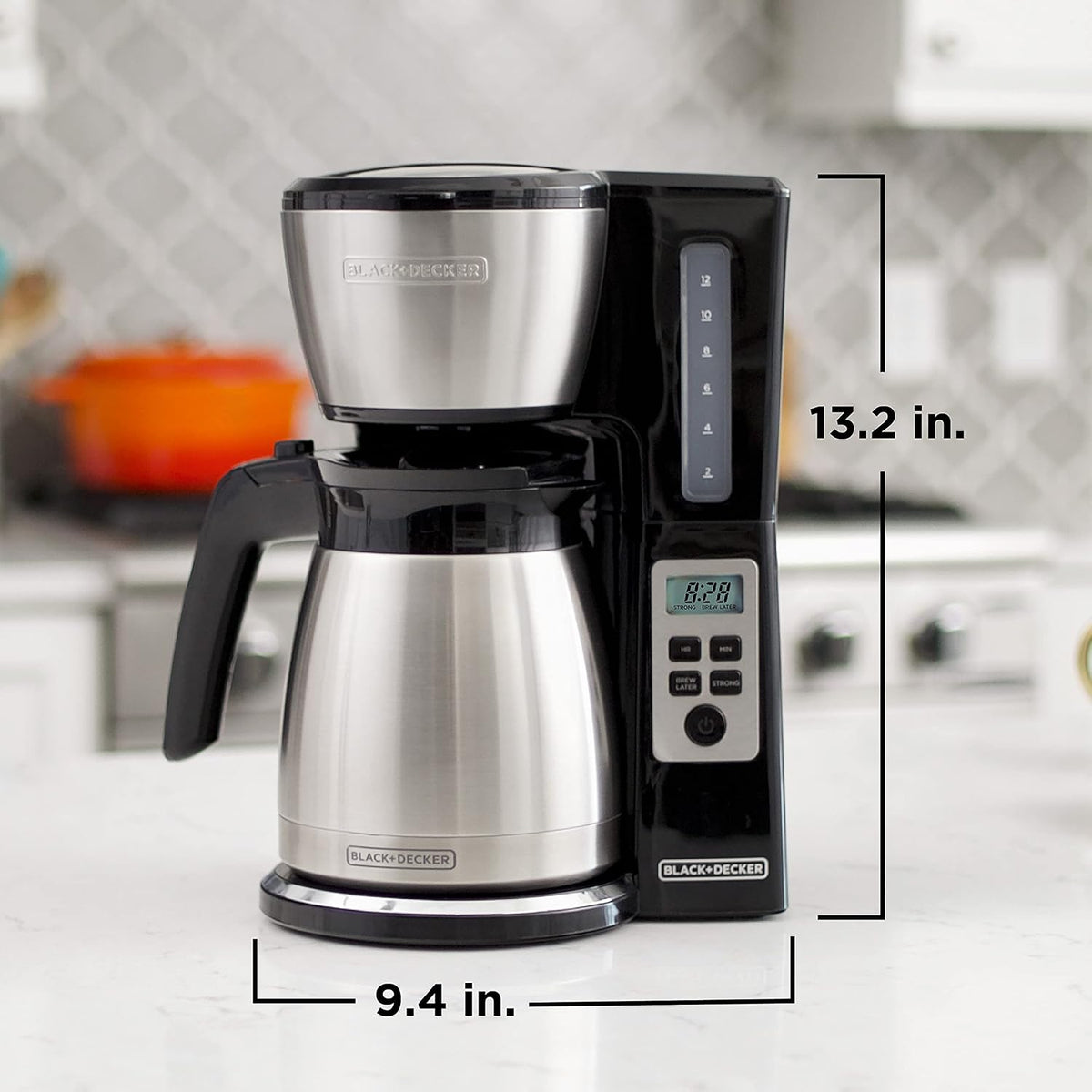 BLACK+DECKER Cafetera programable térmica de 12 tazas con fuerza de