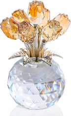 Figura de rosas doradas de cristal, ramo de rosas de cristal, decoración coleccionable, regalos para esposa, mujer, mamá en el día de la madre, día de San Valentín, aniversario de boda