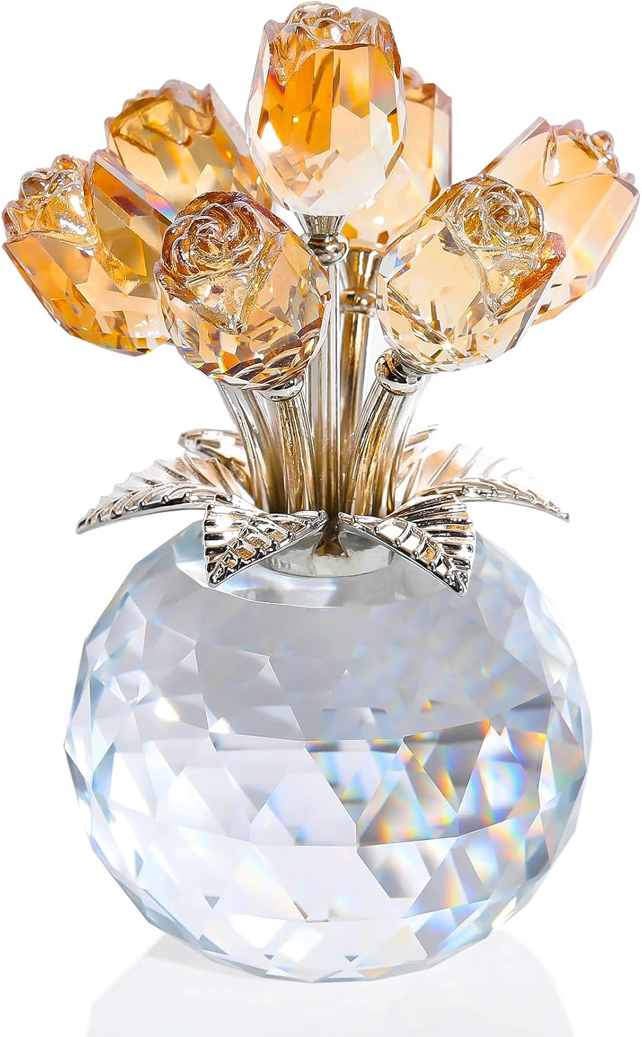 Figura de rosas doradas de cristal, ramo de rosas de cristal, decoración coleccionable, regalos para esposa, mujer, mamá en el día de la madre, día de San Valentín, aniversario de boda