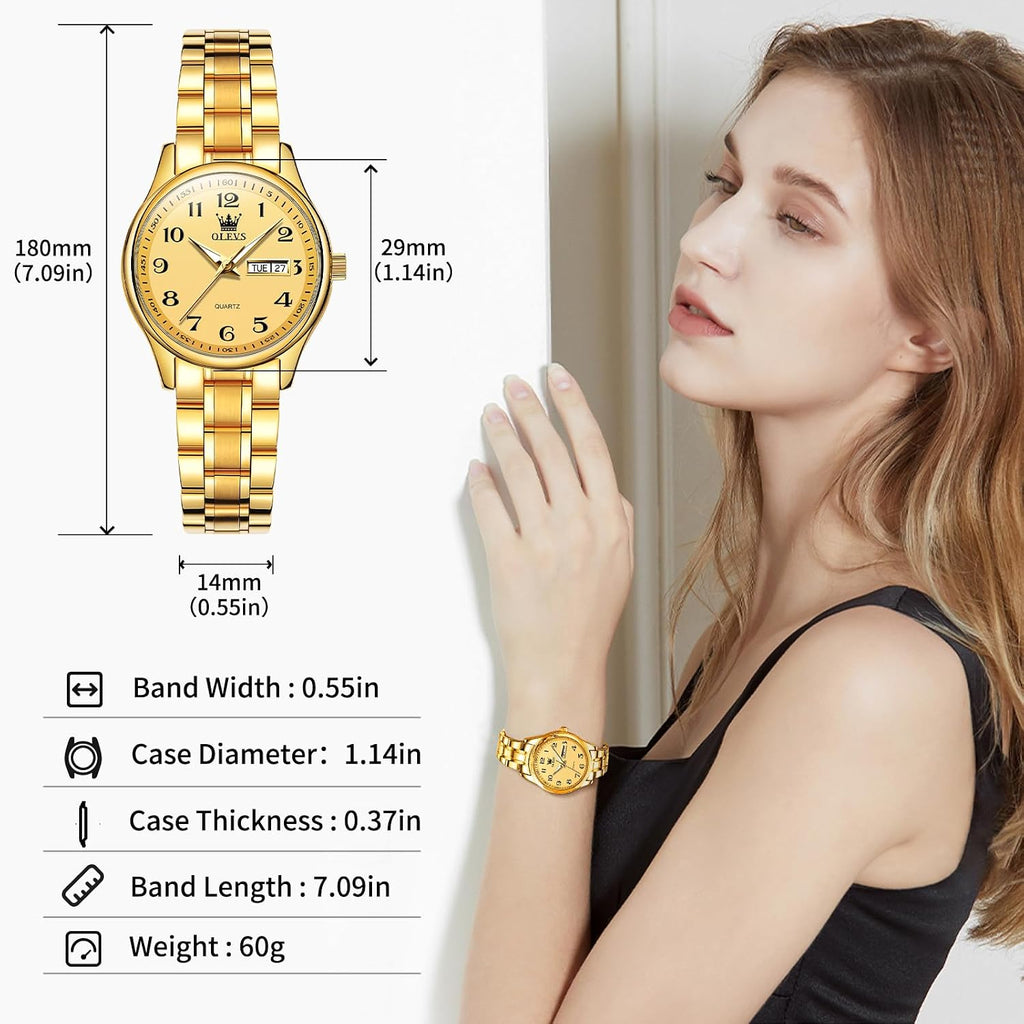 OLEVS Reloj de Lujo para Mujeres, Modo Pequeño de Muñeca, Acero Inoxidable, Reloj para Damas, Calendario