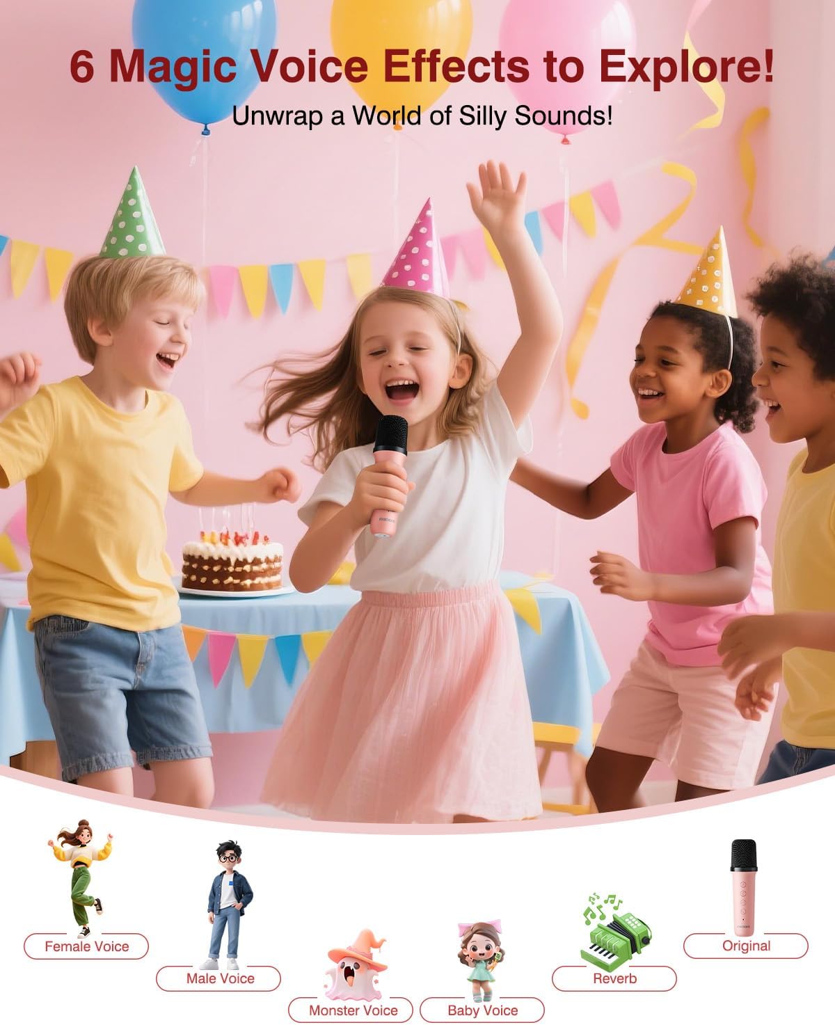 Mini máquina de karaoke con altavoz Bluetooth portátil con 2 micrófonos inalámbricos y luces LED de fiesta para niñas, niños, familia, compatible con tarjeta USB/AUX/TF para regalos de