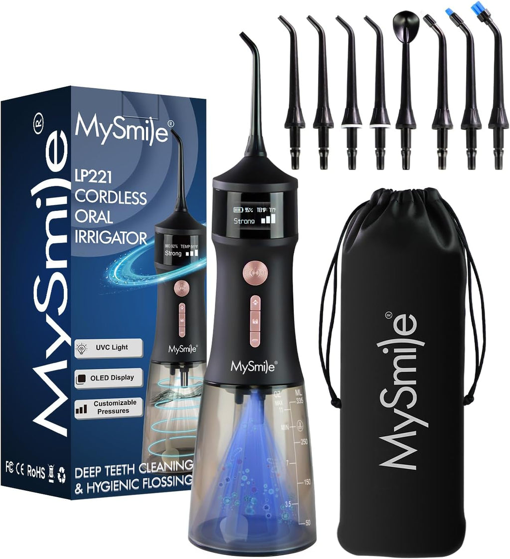 MySmile LP221 - Hilo dental inalámbrico para dientes con luz UVC y pantalla