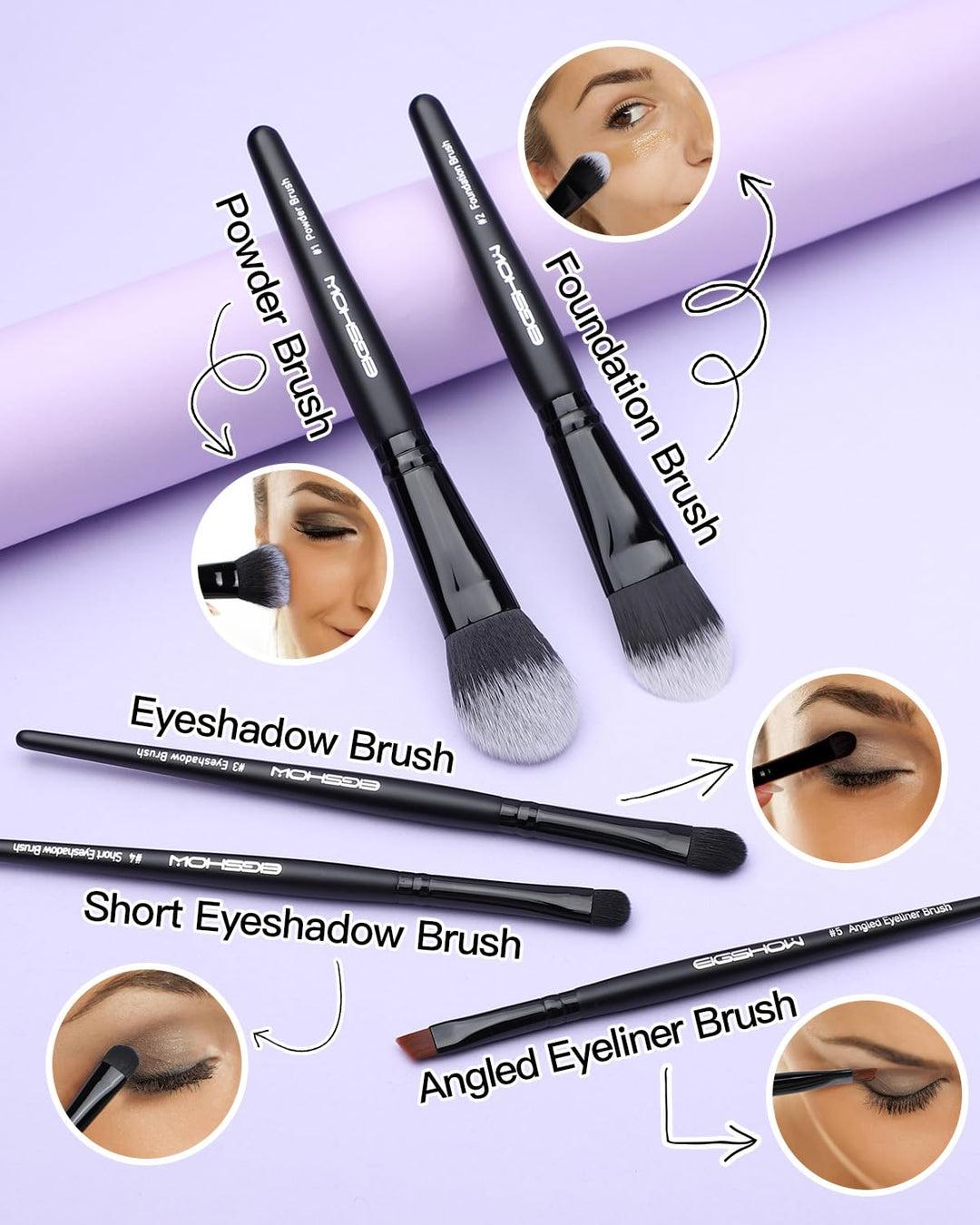 EIGSHOW Juego de 5 brochas de maquillaje diario para base, polvo y...