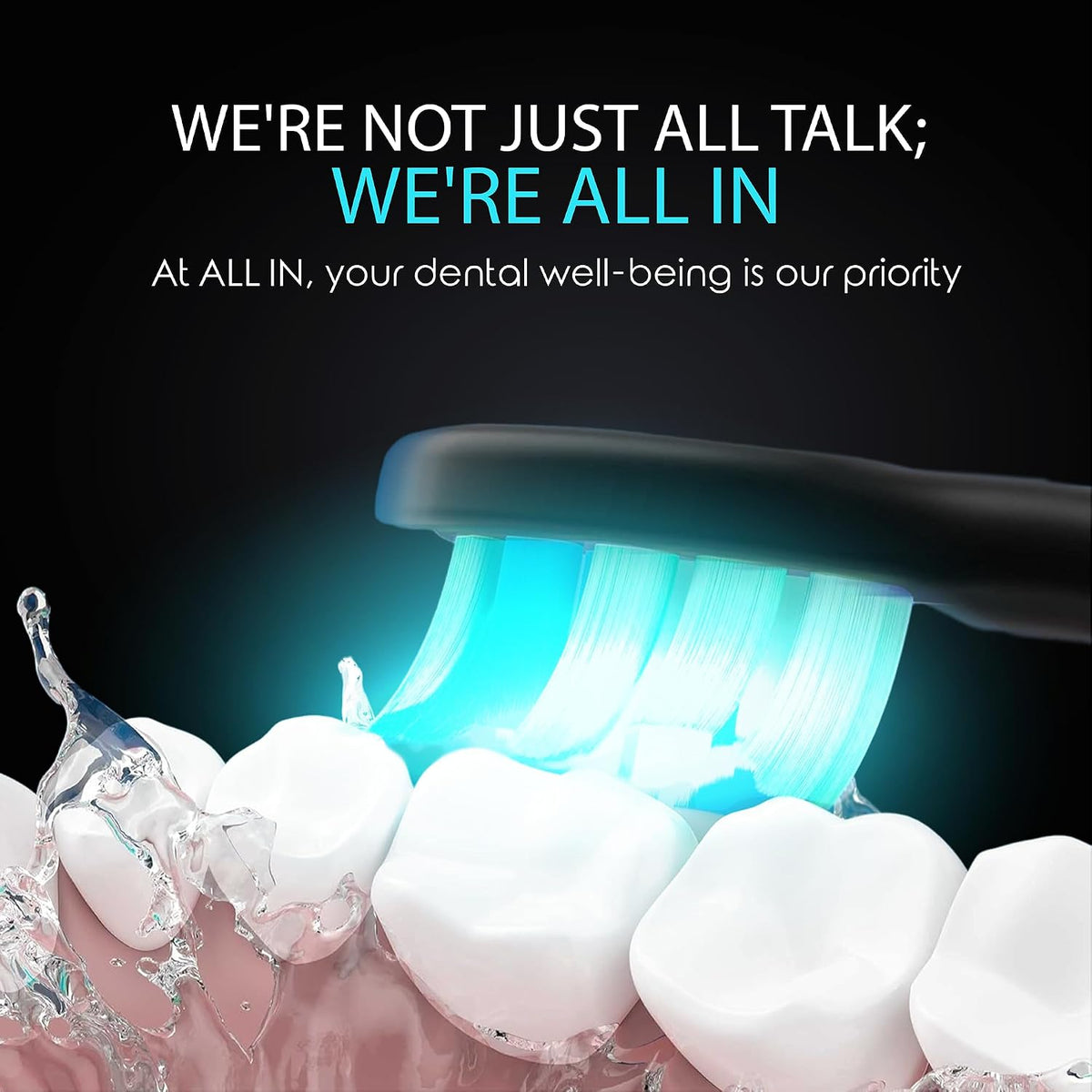 ALL IN - Cepillo de dientes eléctrico sónico LED para adultos, luz LED azul + roja, 4 modos, cerdas suaves, temporizador de 2 minutos, sin BPA