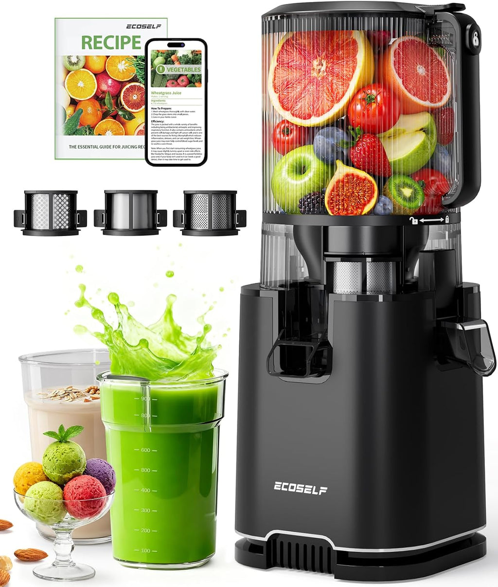 ECOSELF Extractor de masticación de alto rendimiento, máquinas de exprimidor de prensa en frío, fácil de limpiar