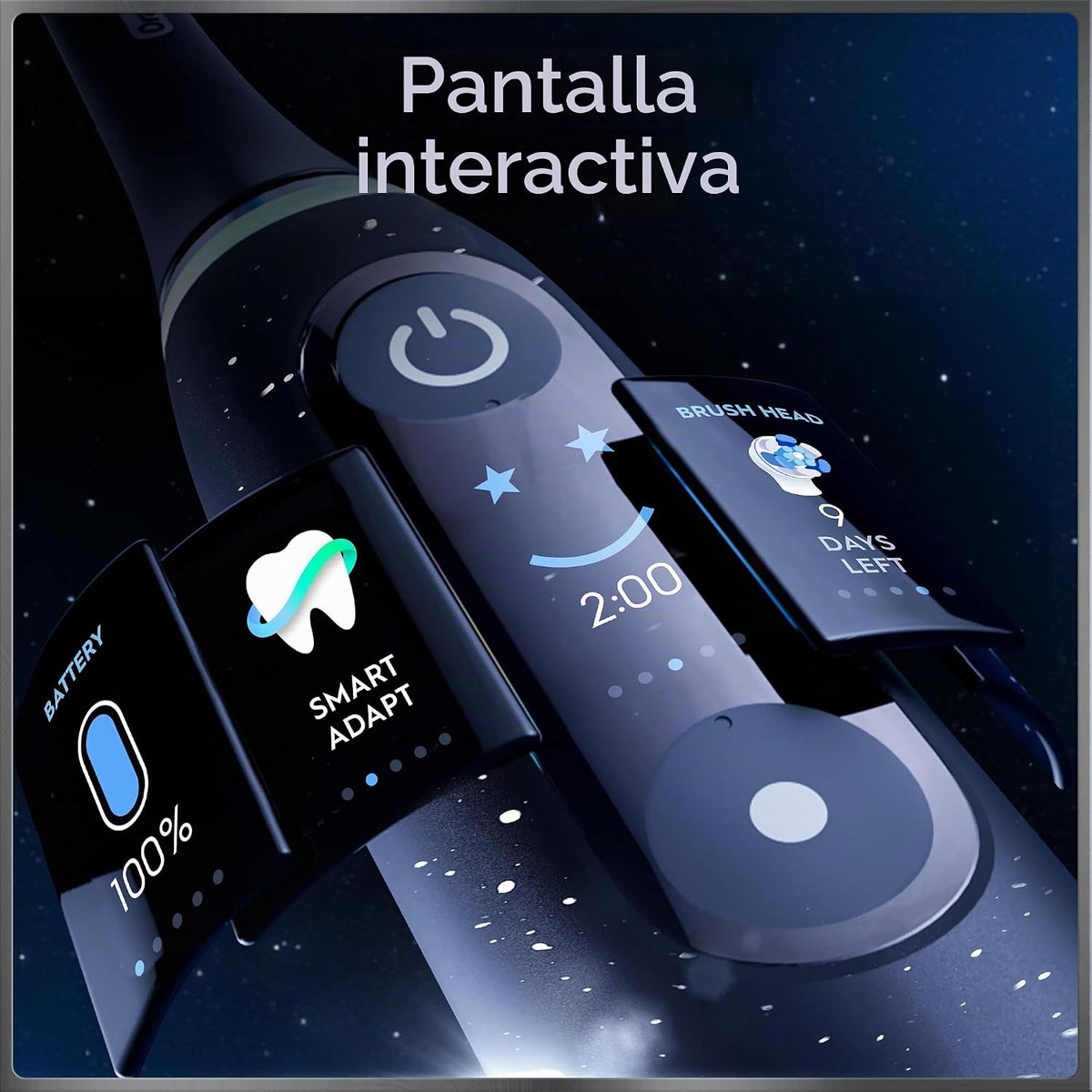 Oral-B Cepillo de dientes eléctrico recargable, iO9 Genius, 7 modos de limpieza, pantalla interactiva, estuche de viaje de carga, sensor de presión visible, 4 cabezales de cepillo, alabastro blanco