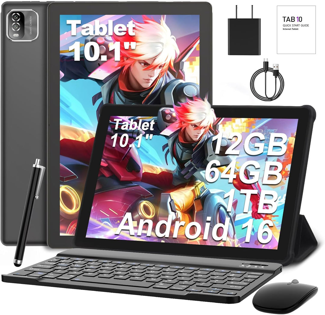 NEWISION Tablet Android 16 de 10 pulgadas con teclado, 12 GB de RAM...