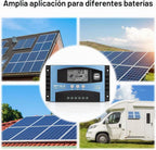 Controlador de carga de panel solar MPPT de 60 A, controlador de cargador de batería solar automático de 12 V/24 V con pantalla LCD, puerto USB dual y temporizador de ajuste de horas de