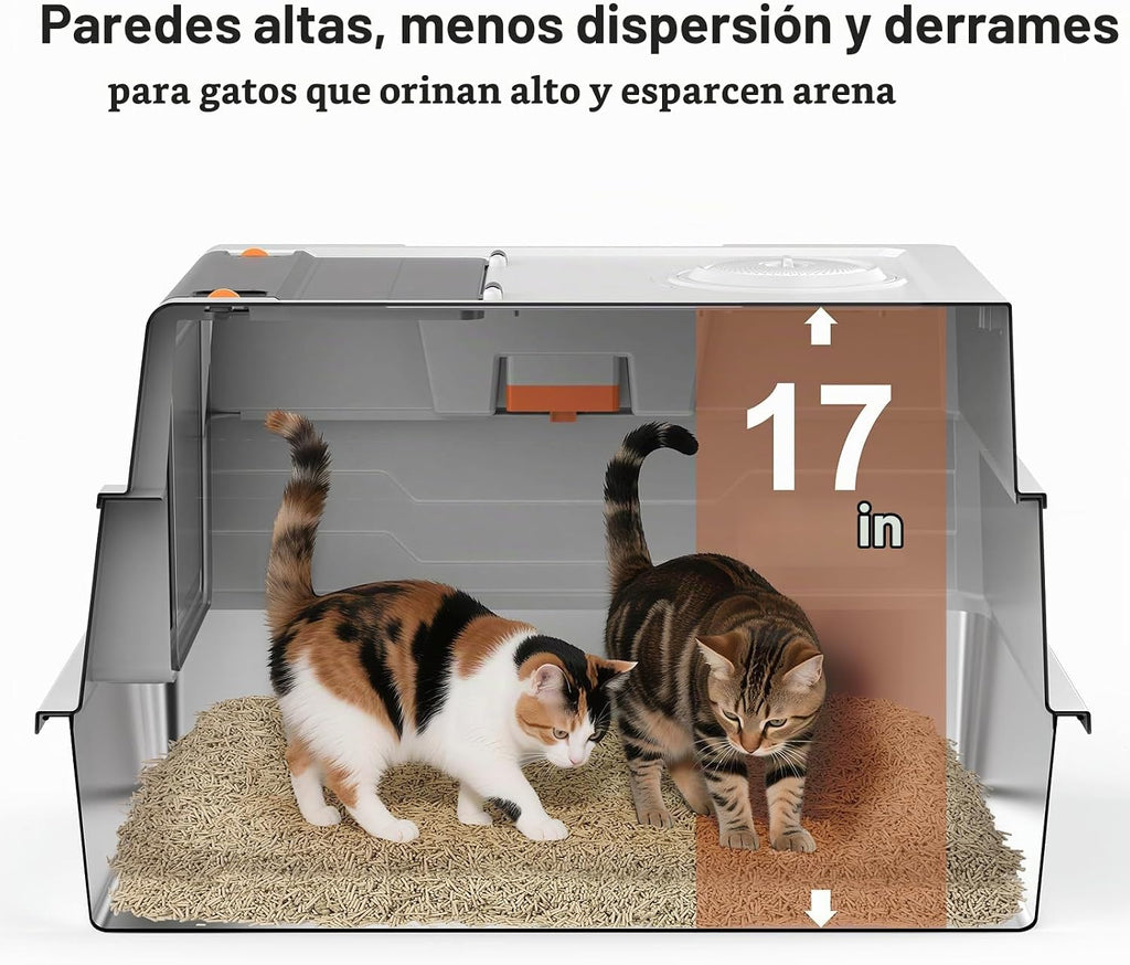 AIPERRO Caja de arena para gato de acero inoxidable cerrada extra grande con tapa - XXXL