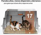 AIPERRO Caja de arena para gato de acero inoxidable cerrada extra grande con tapa - XXXL