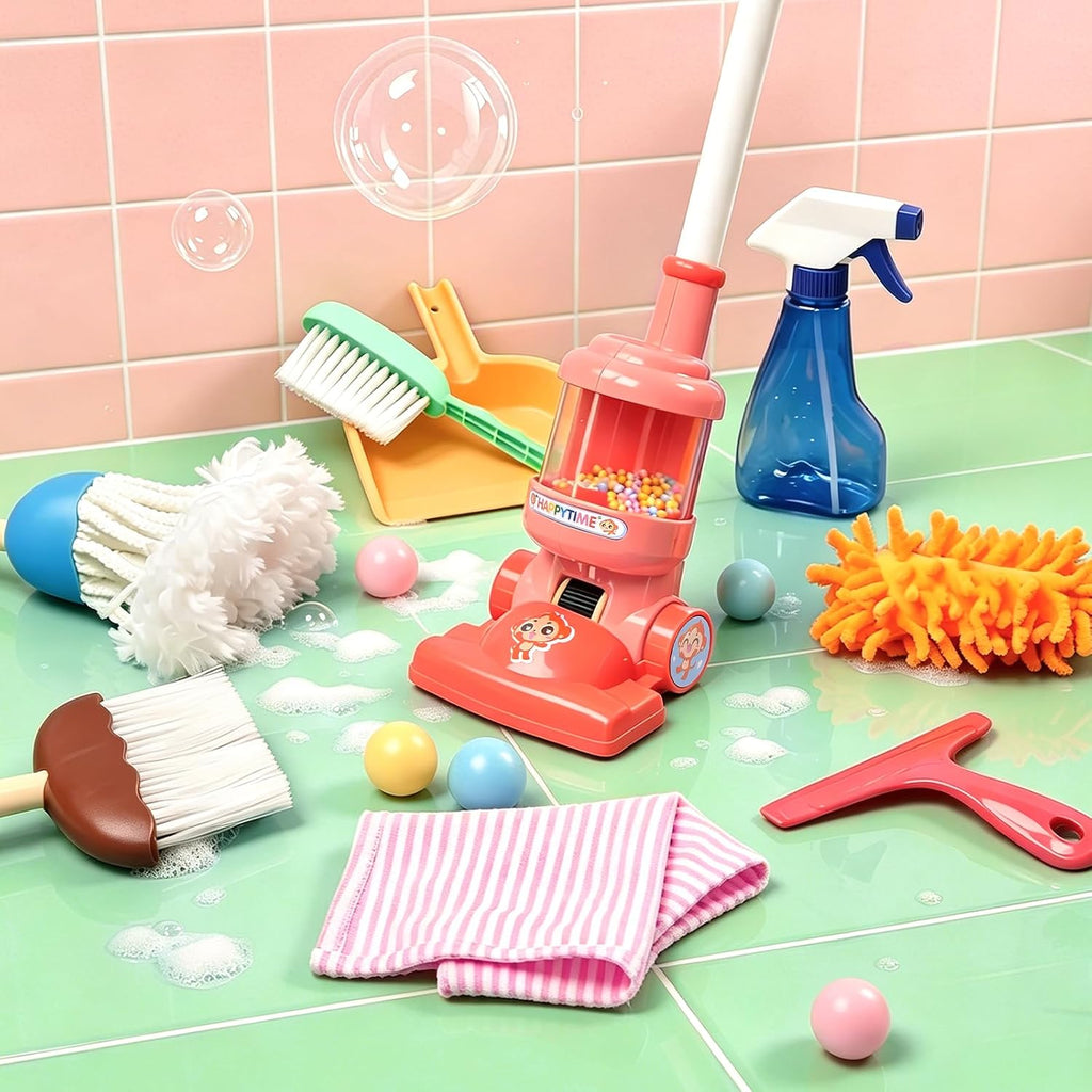 Meland Juego de limpieza para niños de 8 piezas con aspiradora de juguete y