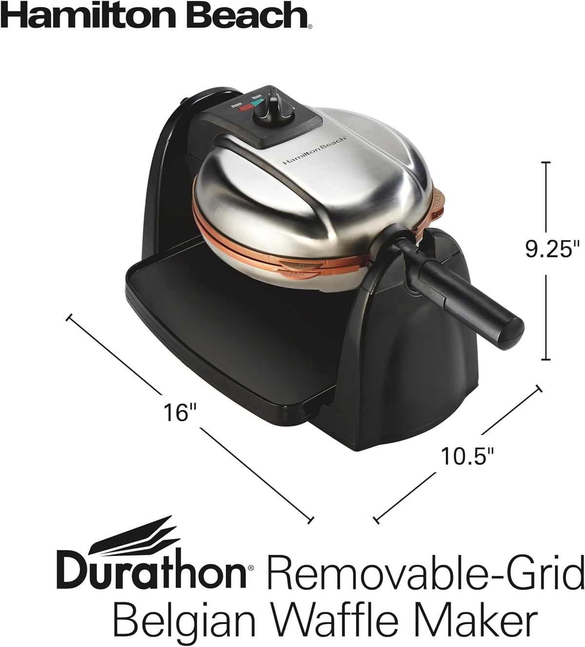 Hamilton Beach - Máquina para hacer gofres belgas con control de sombra