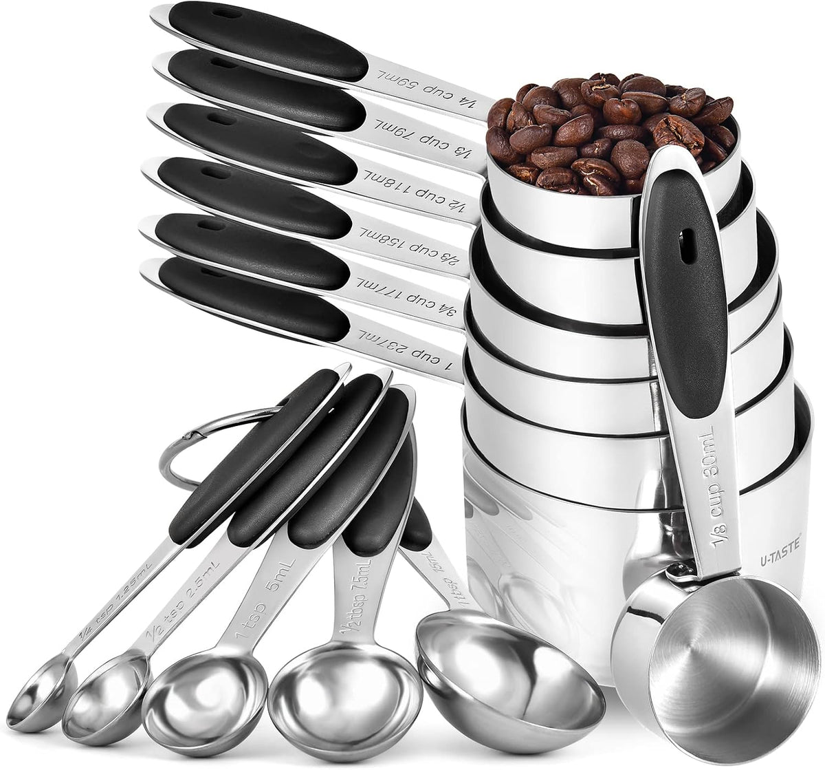 U-Taste Juego de cucharas de tazas medidoras, acero inoxidable 18/8, 12