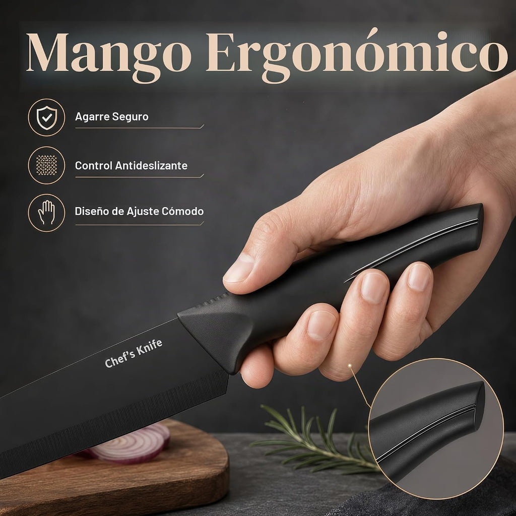 LINHAO Juego de bloques de cuchillos de cocina negros de 14 piezas con