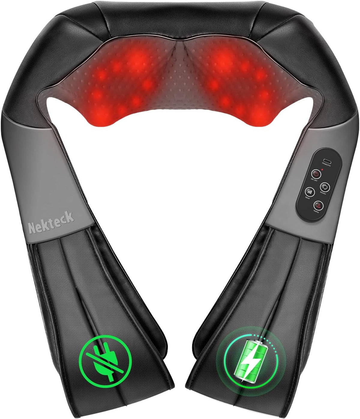 Nekteck Masajeador de cuello Shiatsu con calor, masaje inalámbrico mejorado