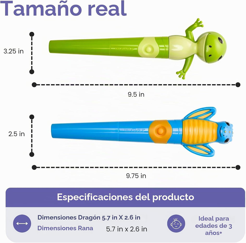 TalkTools Jiggler - Herramienta motora oral para niños, masajeador facial oral, conciencia sensorial para mandíbula y labios, vibración calmante para habla y alimentación, dragón y rana, juego de 2