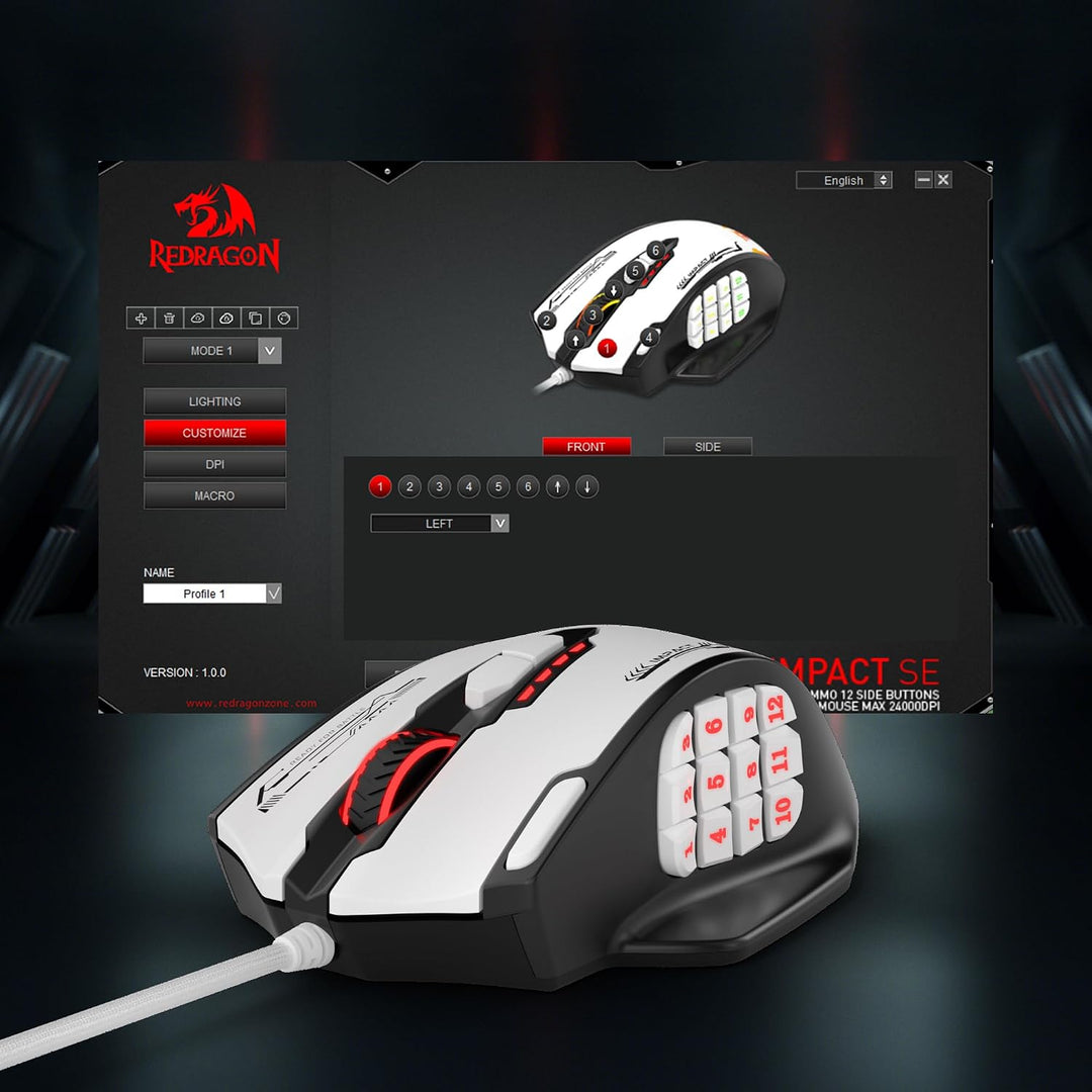 Redragon M908 Impact RGB MMO Mouse para juegos, ratón ergonómico co...