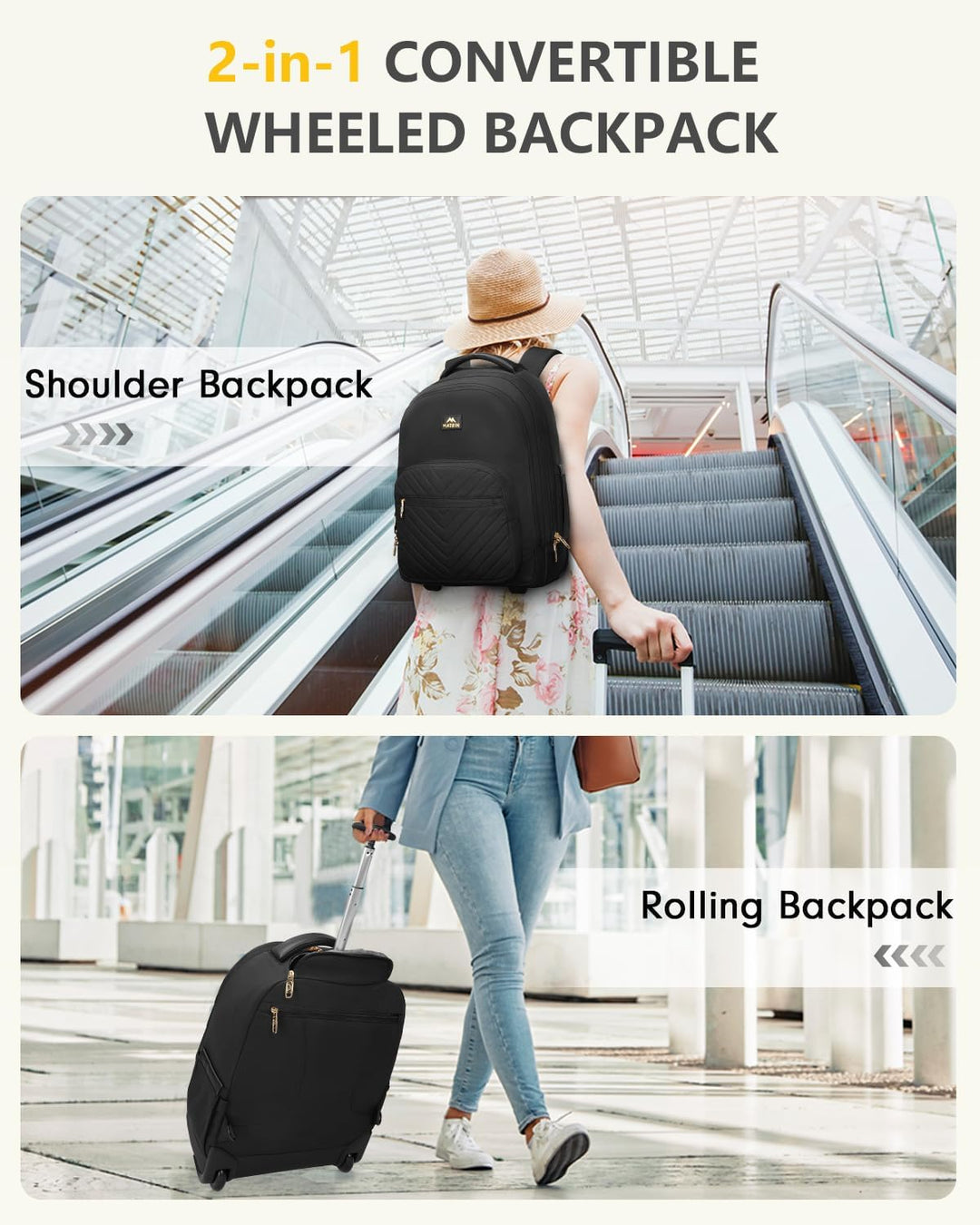 MATEIN - Mochila con ruedas para mujeres, para laptop de 17 pulgada...