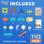 Contixo Juguetes de Construcción STEM – 110 piezas Azulejos Magnéticos 3D para Pistas de Canicas, Juguetes de Aprendizaje y Apilamiento, Conjunto de Bloques de Construcción Educativos, Creatividad Más