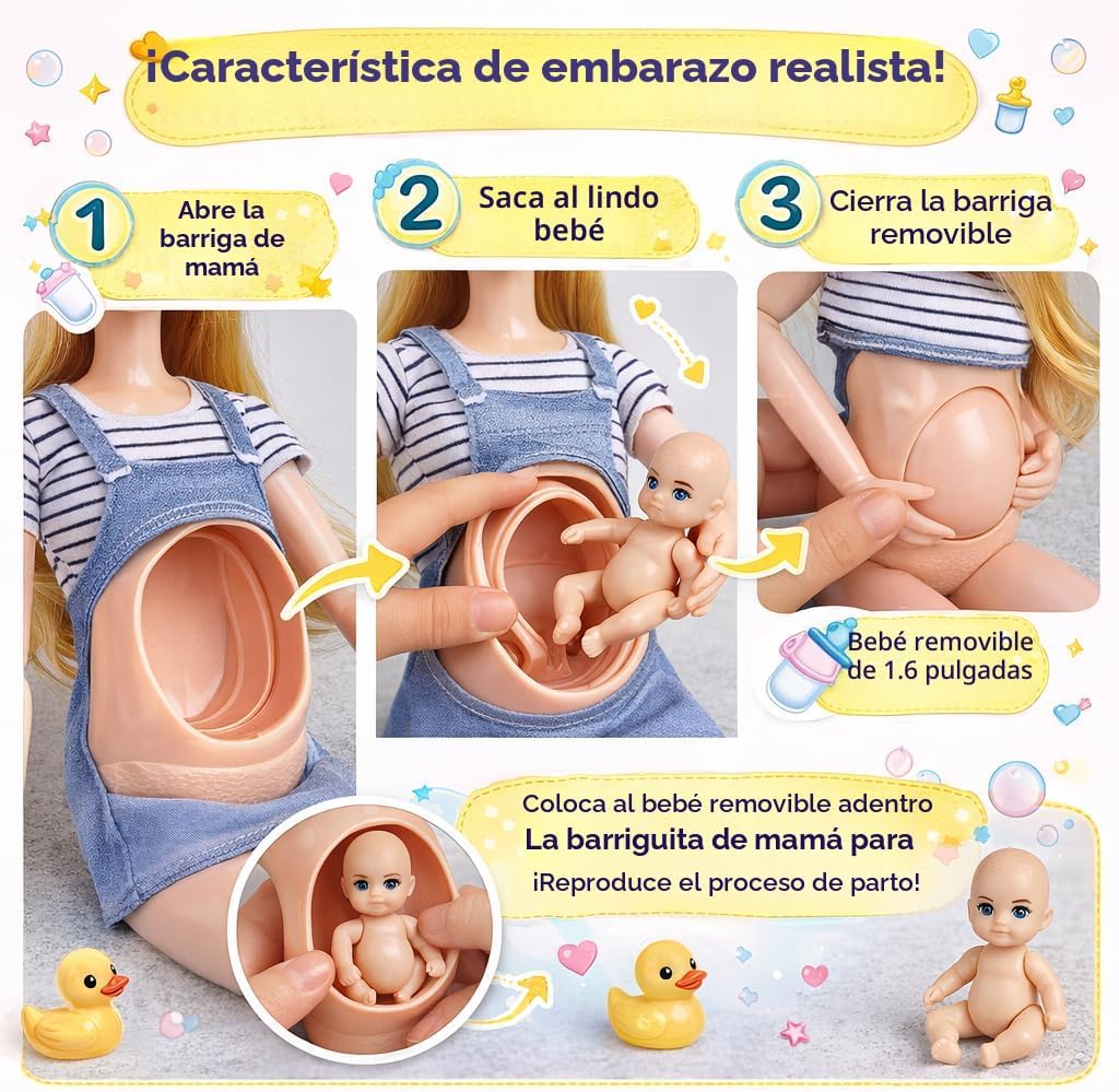 Familydolls Juego de 6 muñecas embarazadas con bebé extraíble, jueg...