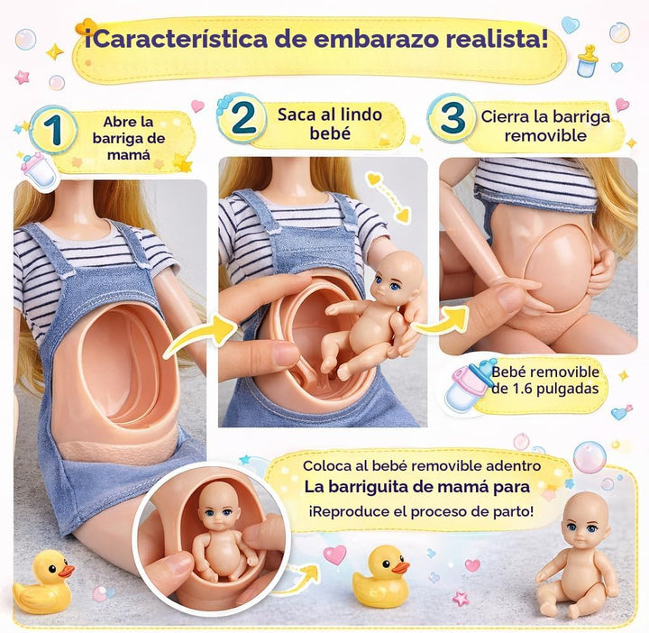 Familydolls Juego de 6 muñecas embarazadas con bebé extraíble, jueg...