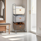 STORAGE MANIAC Cesta de lavandería rodante vertical de 120 litros, clasificador de ropa sucia de 3 secciones con ruedas y 2 frenos, cestas de lavandería de 3 niveles para espacio pequeño, dormitorio