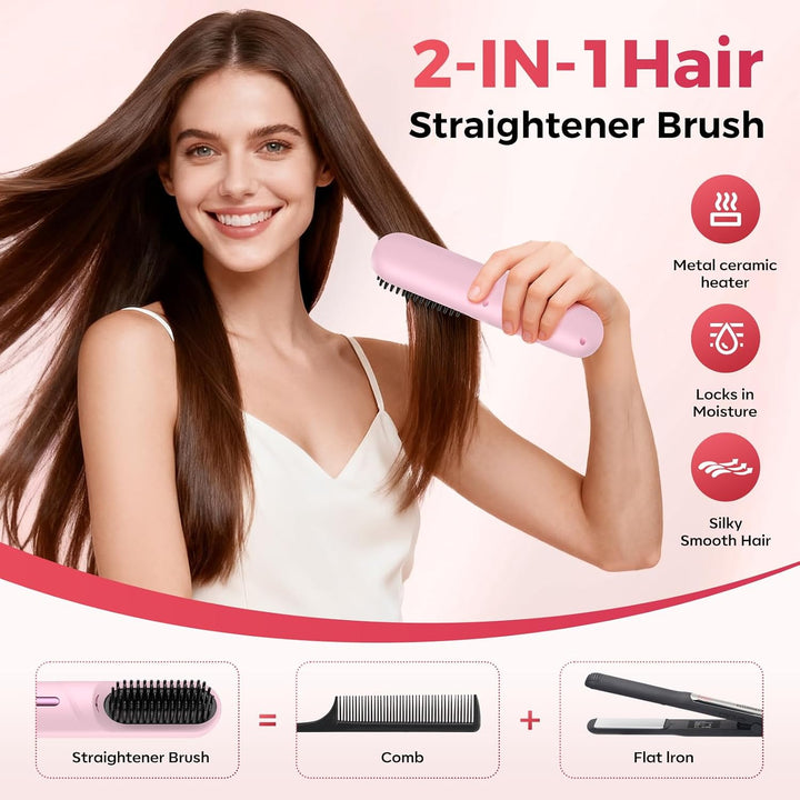 Go Brush Pro - Cepillo alisador de pelo corto inalámbrico y portáti...