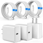 Cargador de carga rápida para iPhone 16 y 15, paquete de 3 cargadores USB C PD de 20 W con cable de 10 pies, cable USB C tipo C para iPhone 16/16 Plus/16 Pro/16 Pro Max/15/15 Pro/15 Pro Max (blanco)
