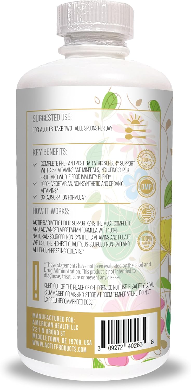 Actif Soporte líquido bariátrico orgánico con más de 25 vitaminas y...