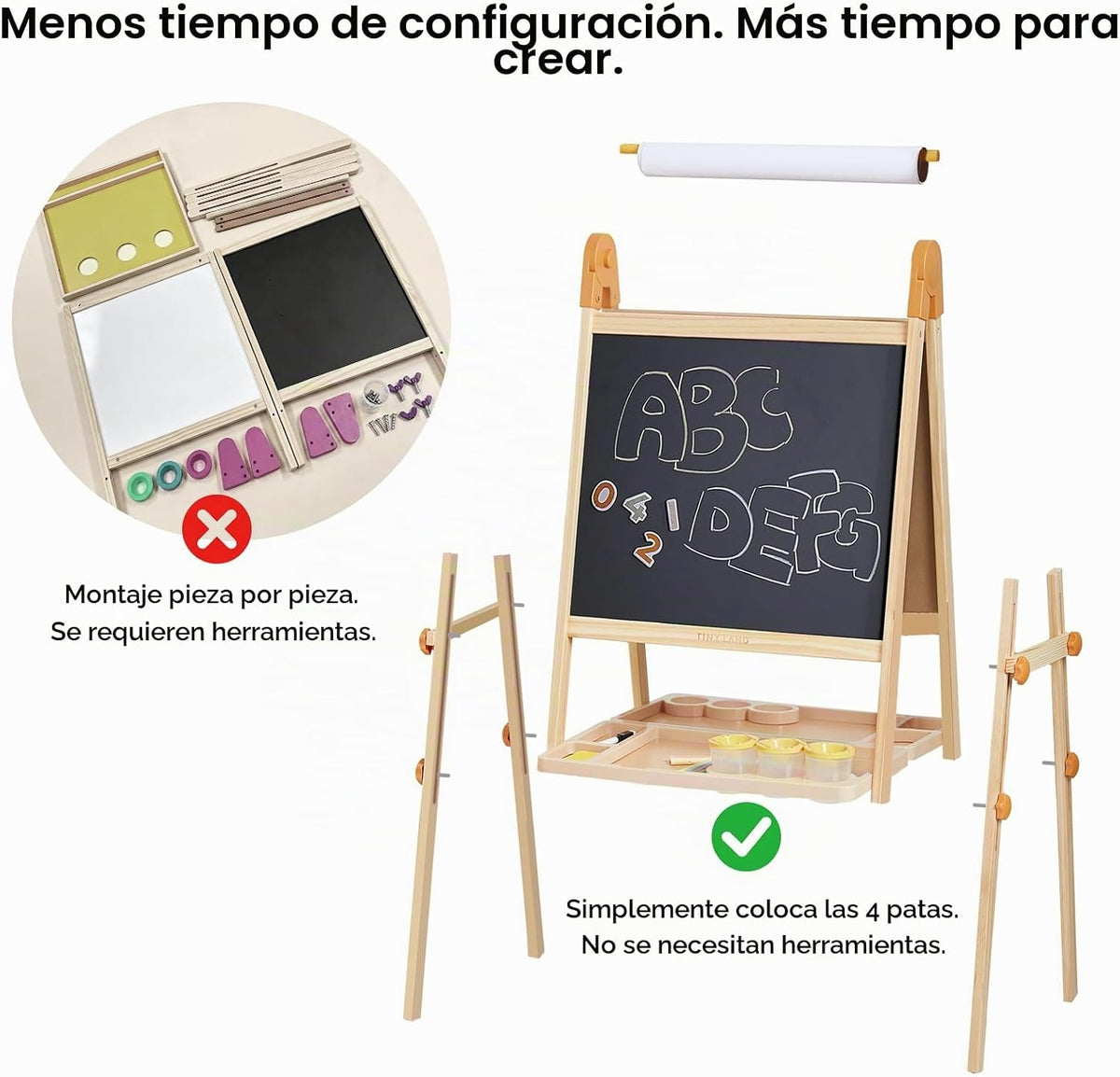 Tiny Land - Caballete de madera plegable para niños, con pizarra y pizarra blanca