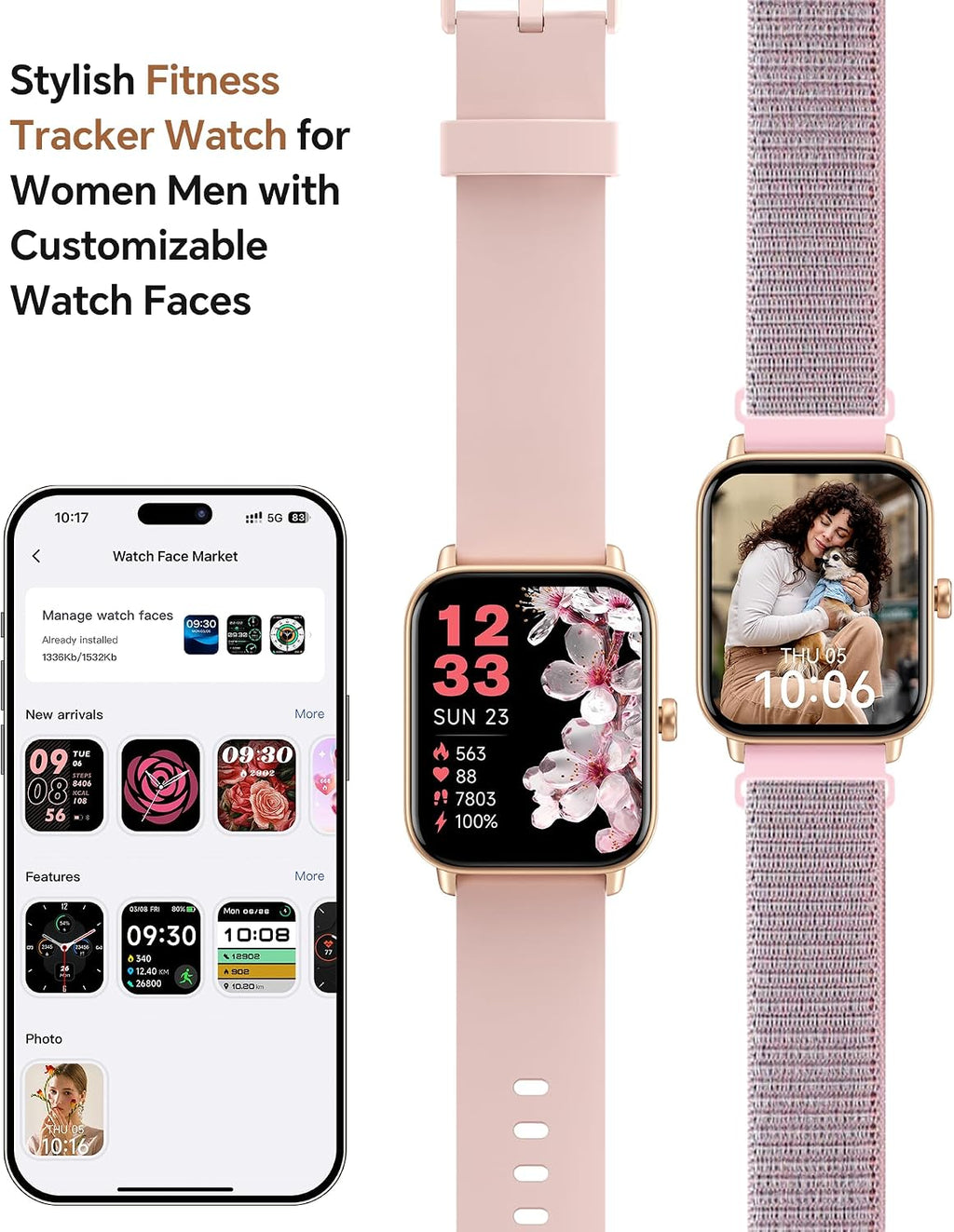 Quican Reloj inteligente para mujer, rastreador de actividad física iOS