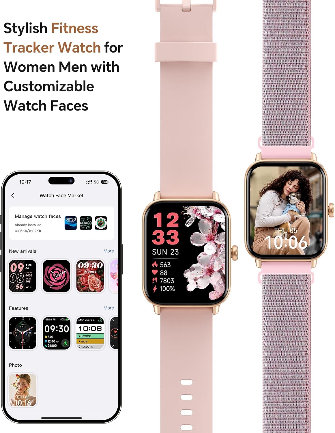 Quican Reloj inteligente para mujer, rastreador de actividad física iOS