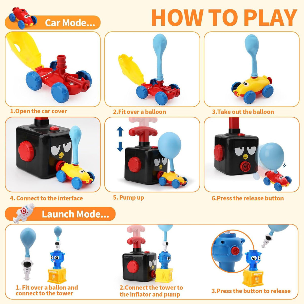 Juego de juguete de coche lanzador de globos, auto alimentado por globo para niños de 3 años, suministros de fiesta, mirlo