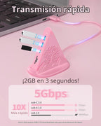 Hub USB C rosa, adaptador multipuerto USB C 8 en 1 con HDMI 4K a 60Hz, carga de energía de 100 W, tipo C de 5 Gbps, 3 USB-A 3.0, ranuras SD/TF e iluminación RGB, concentrador tipo C rosa para MacBook, iPhone17, iPad, XPS (árbol)