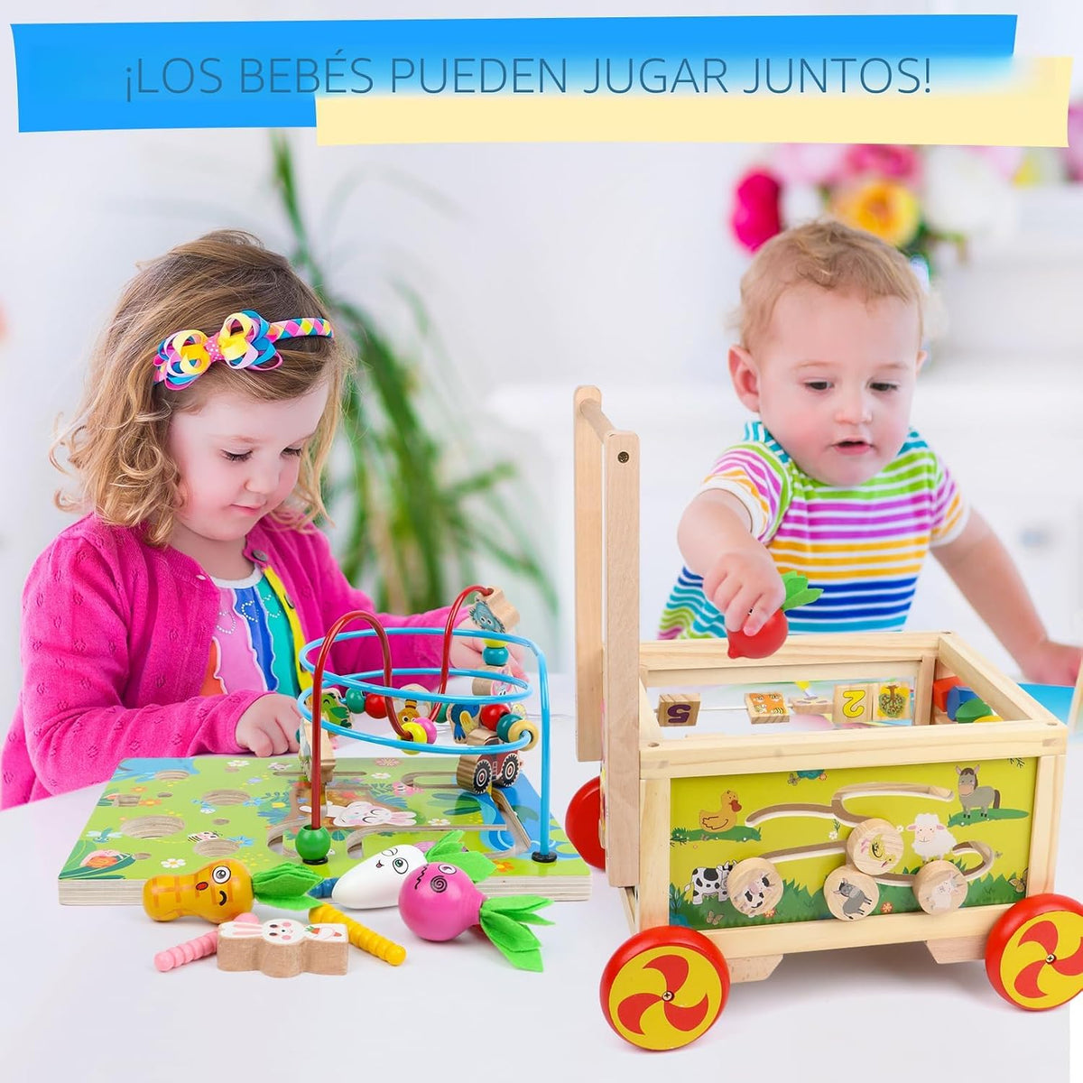 Cubo de actividades de madera 7 en 1, juguete Montessori, juguete educativo multipropósito de aprendizaje para bebé niño pequeño niño de 1+ año, regalo de primer cumpleaños para niño, laberinto de