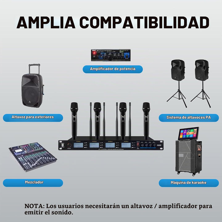 PRORECK UK-4000 UHF Sistema de micrófono inalámbrico de 4 canales c...