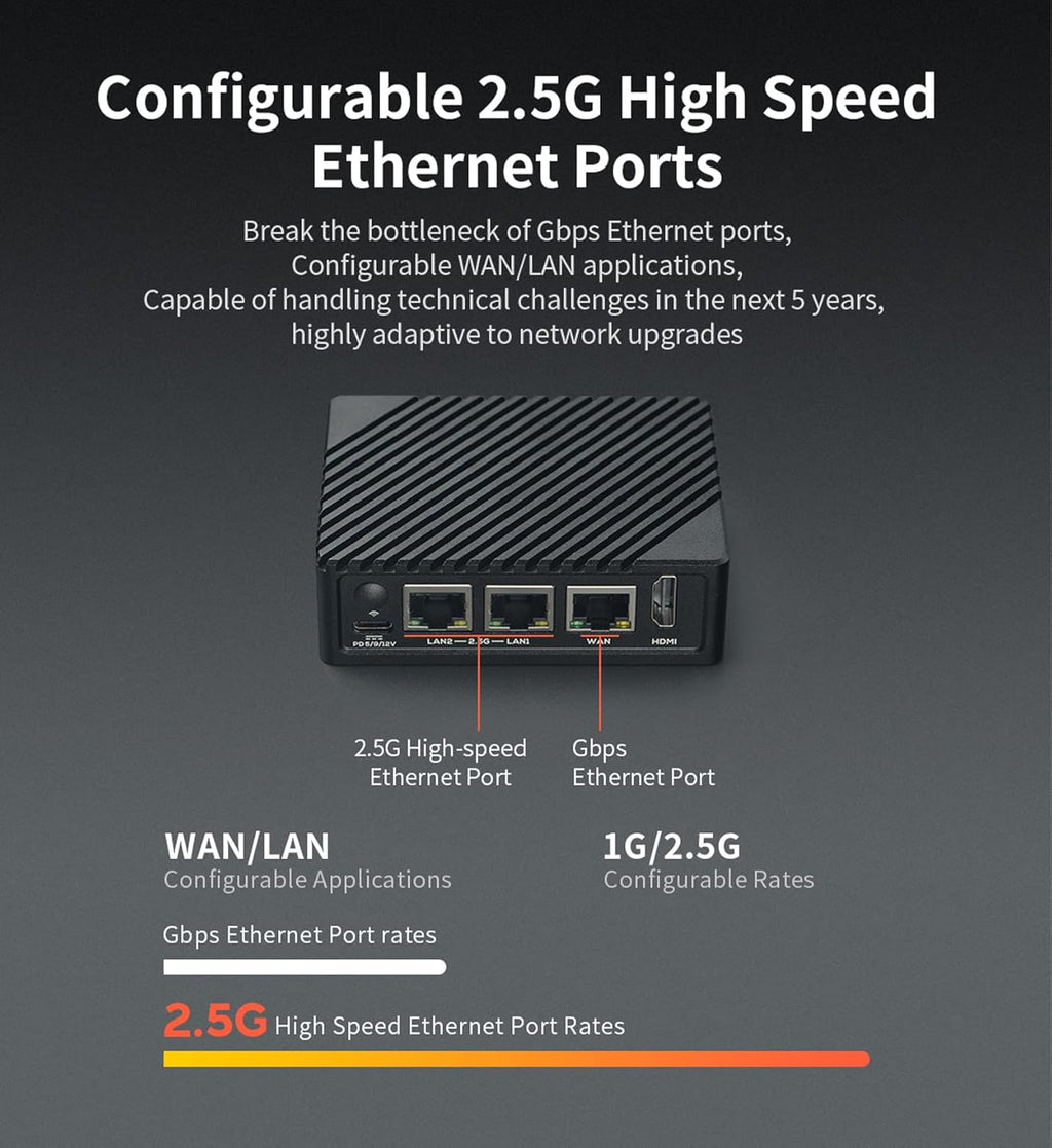FriendlyElec Nanopi R5S Mini Router OpenWRT con tres puertos Ethern...