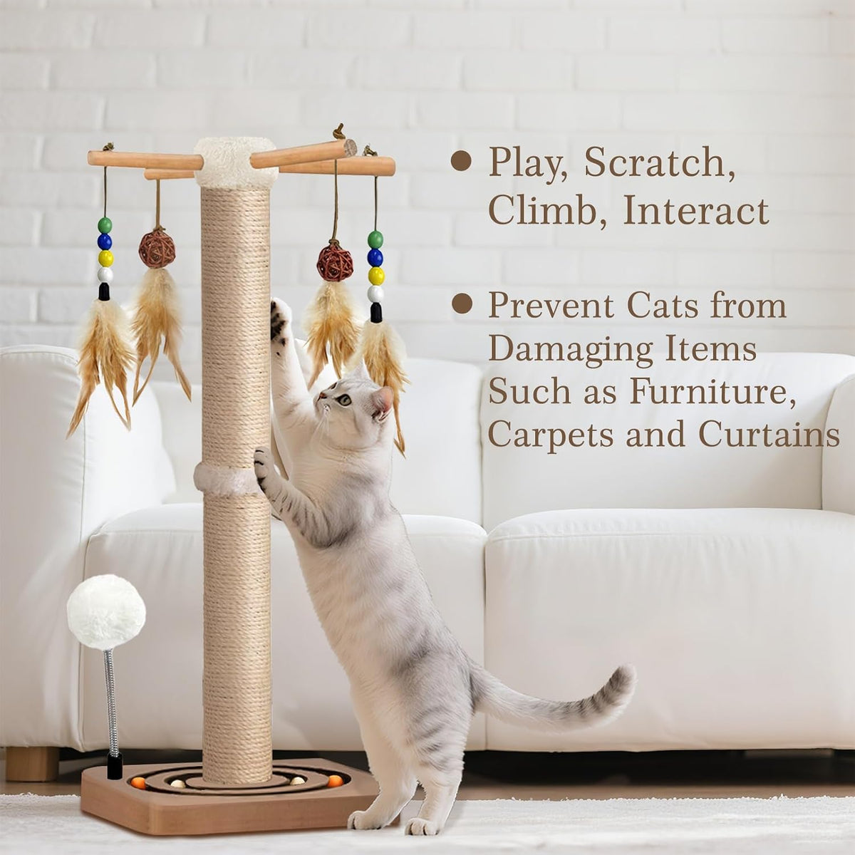 Rascador para gatos, rascador de sisal con juguetes de enriquecimiento para