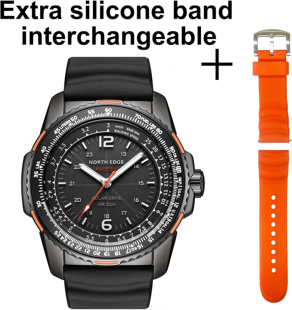 Reloj de piloto con energía solar Photon para hombre, reloj deportivo militar, 5ATM/164FT a prueba de agua, manecillas luminosas, bisel giratorio, correa de silicona