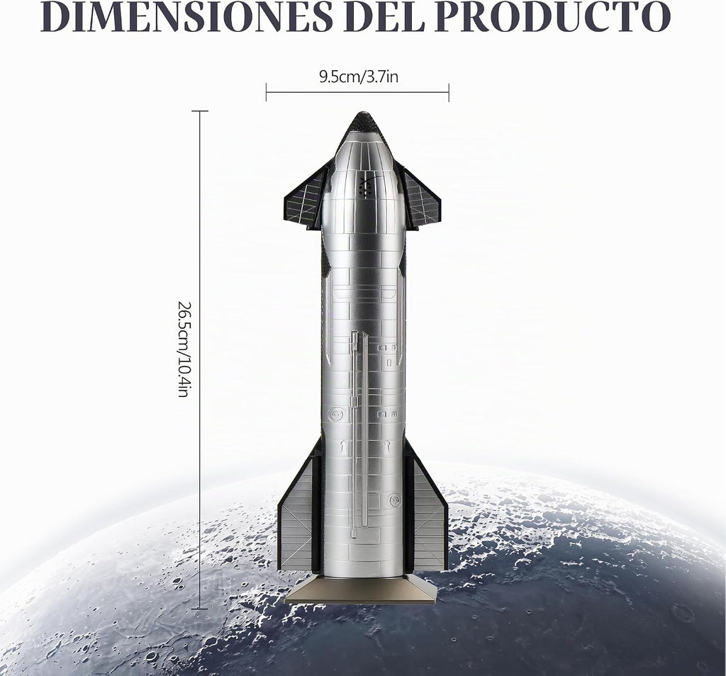 SpaceX Starship - Cohete de dragón fundido a presión a escala 1/200, modelo de cohetes halcón pesado para coleccionista, entusiasta de la aviación, adorno de escritorio y coleccionable