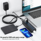FEMORO, FE033-D1, hub USB 3.0 de 7 puertos, alimentado, adaptador 5V/3A