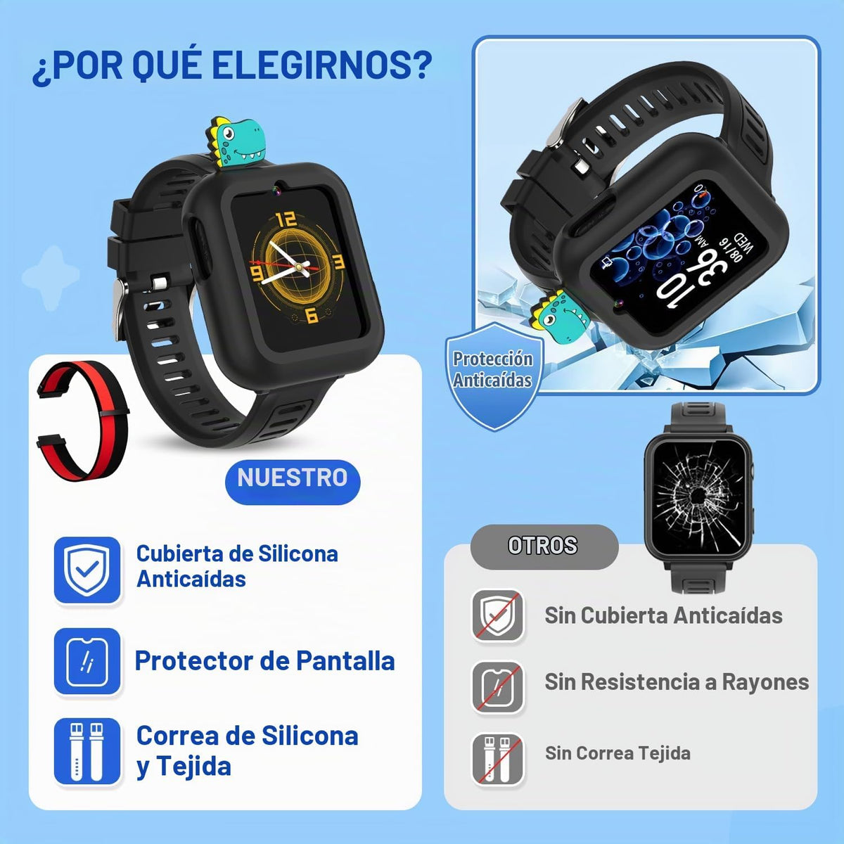 Reloj inteligente para niños, 39 juegos, cámara, video, música, podómetro, grabadora