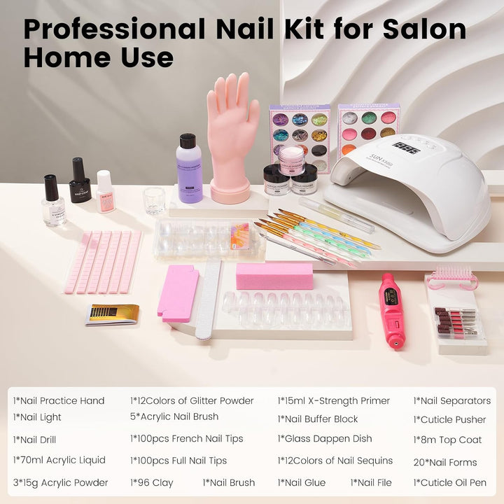 Kit de uñas acrílicas para principiantes: líquido y polvo acrílico...