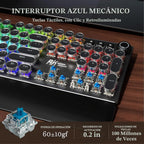RK ROYAL KLUDGE Teclado de máquina de escribir X108 con perilla, teclado mecánico para juegos con cable, luz lateral retroiluminada RGB, reposamuñecas desmontable, teclas redondas retro, interruptores