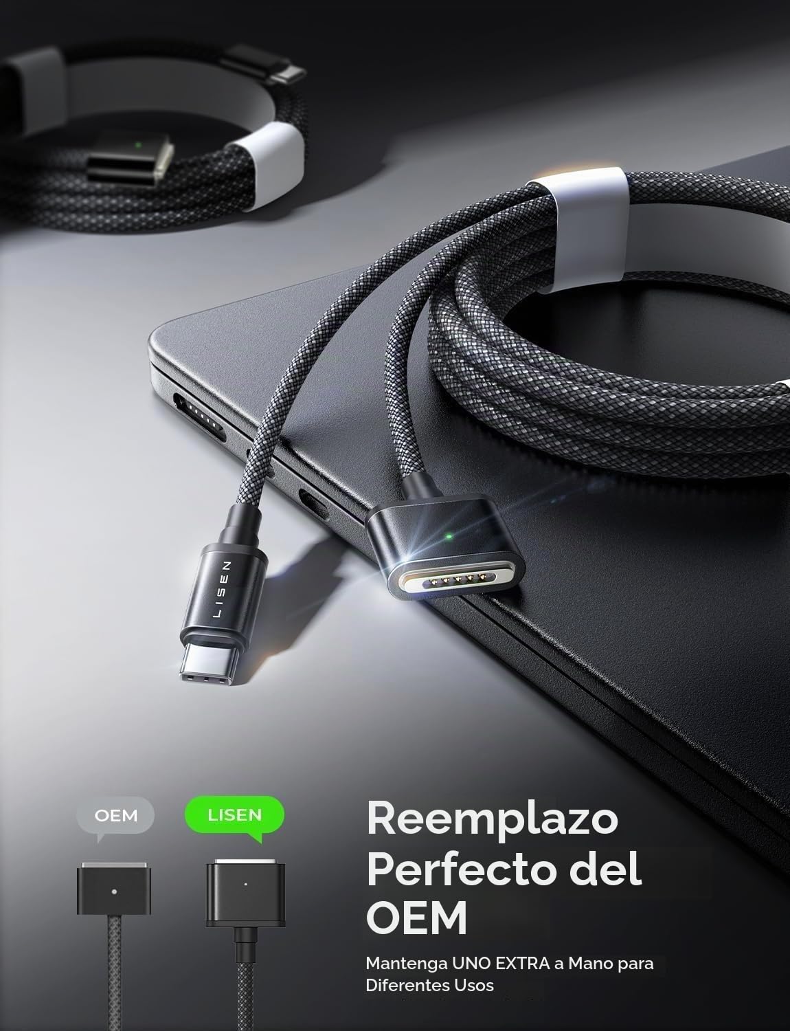 LISEN Cargador magnético para MacBook de 140 W, 3 cables para MacBook Pro