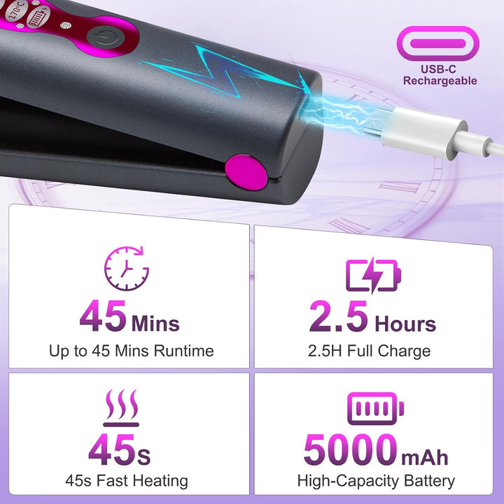Cordless Hair Straightener Curler, 2-in-1 Portable Travel Mini Flat...