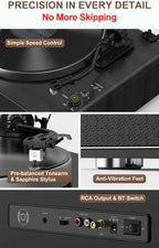Seasonlife® Tocadiscos todo en uno con 4 altavoces y Bluetooth, negro