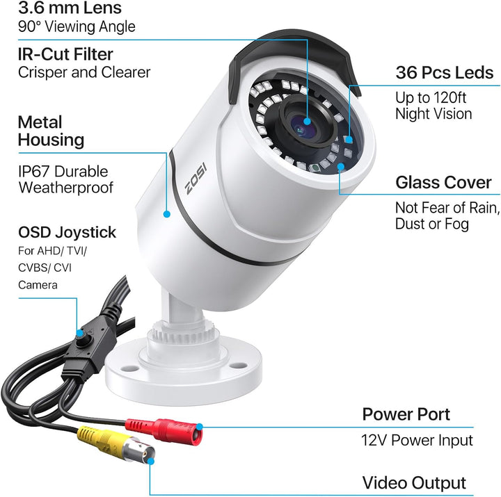 ZOSI - Cámara de seguridad 2MP 1080p para interiores y exteriores (...